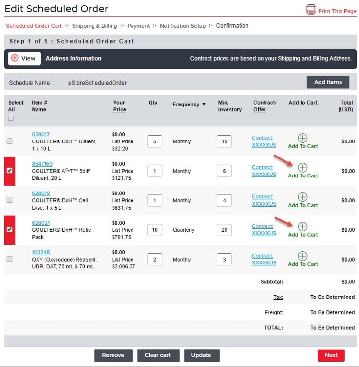 Order management screen, make a one-time order of one or more scheduled order items