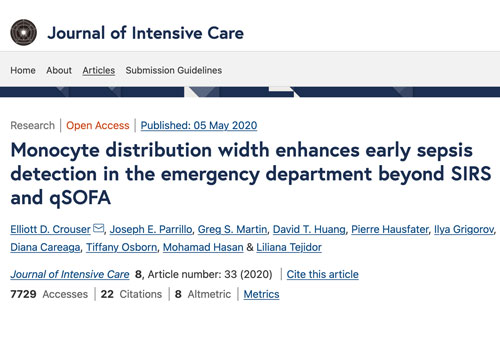 Journal of Intensive Care Article MDW enhances early sepsis detection in ED
