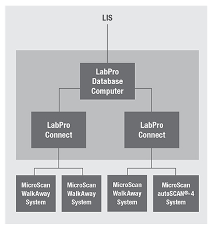 Network diagram showing how LabPro connects to IT systems in open and closed environments. 