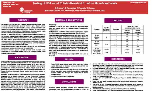 2017 ASM MicroScan mcr-1 Colistin Testing of USA mcr-1 Colistin-Resistant E. coli on MicroScan Panels